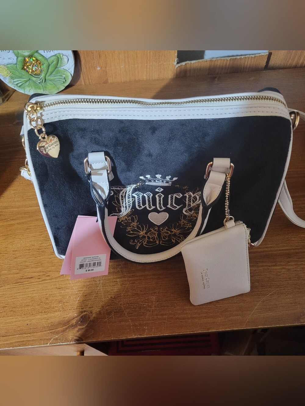 Juicy Couture Liquorice Heritage Satchel Bag. New With Tags. Includes Coin Purse